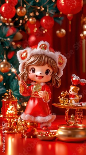 Adorable Chinese New Year Doll with Festive Decorations