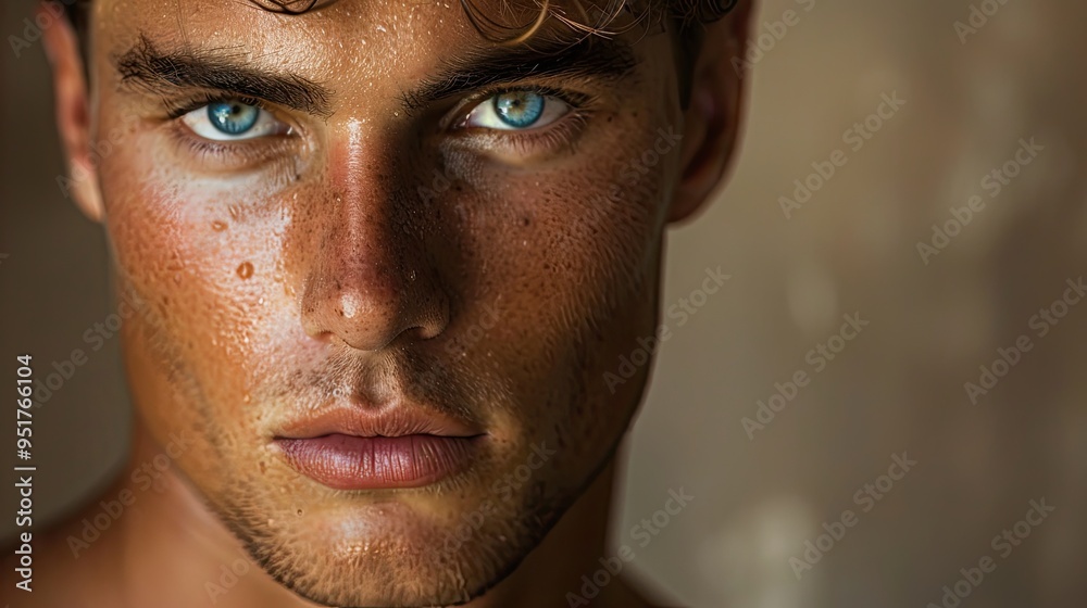 Portrait of a man with a clean-shaven face, highlighting his smooth skin and natural features. The background is softly lit to enhance the focus on his face. Portrait of a man with a clean-shaven face, highlighting his smooth skin and natural features. The background is softly lit to enhance the focus on his face.