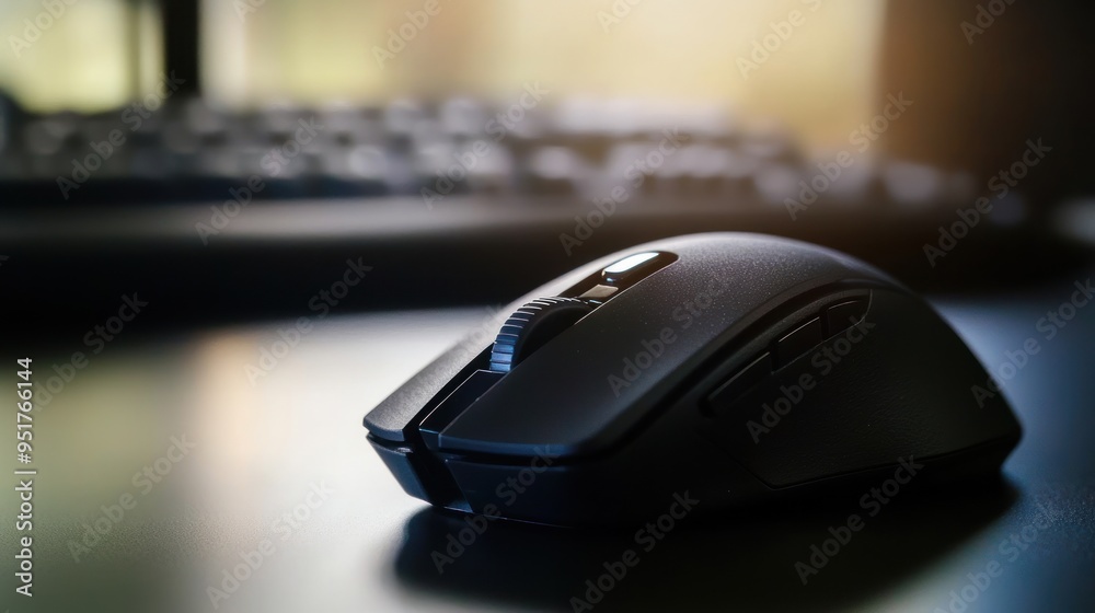 Close Up of a Black Computer Mouse on a Desk Close Up of a Black Computer Mouse on a Desk