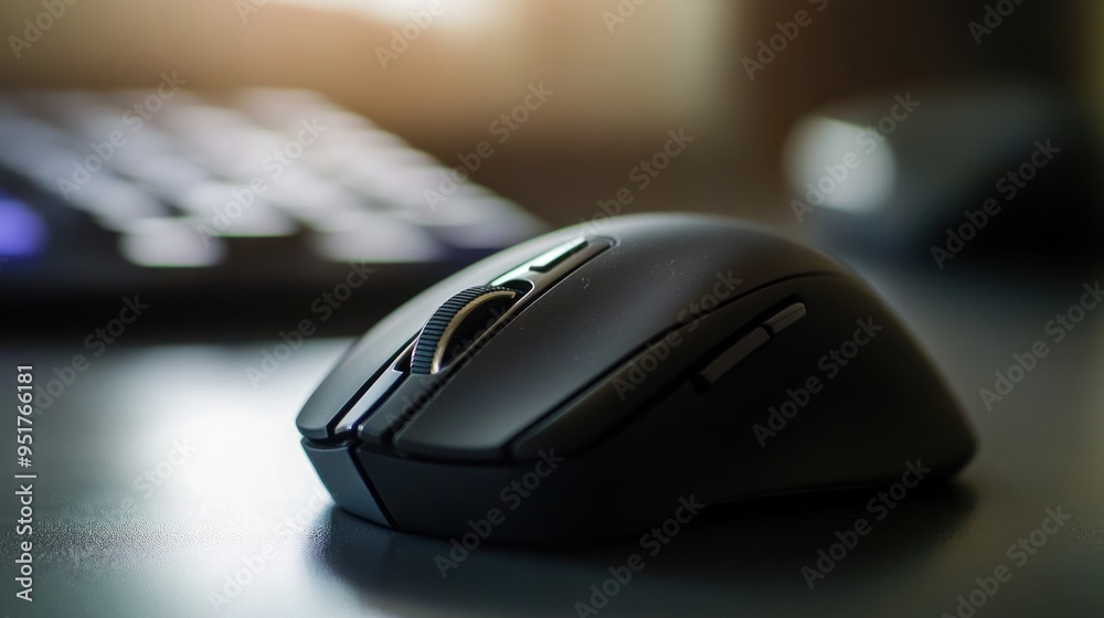 Closeup of a Black Wireless Computer Mouse Closeup of a Black Wireless Computer Mouse