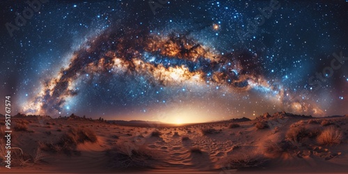 An immersive 360-degree panorama of the Milky Way galaxy, showcasing the vast expanse of space and the billions photo