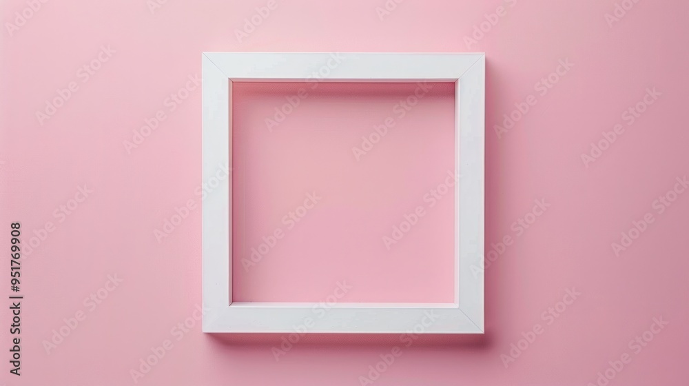 Top view of white blank square frame for mock up and display products with pastel background Top view of white blank square frame for mock up and display products with pastel background