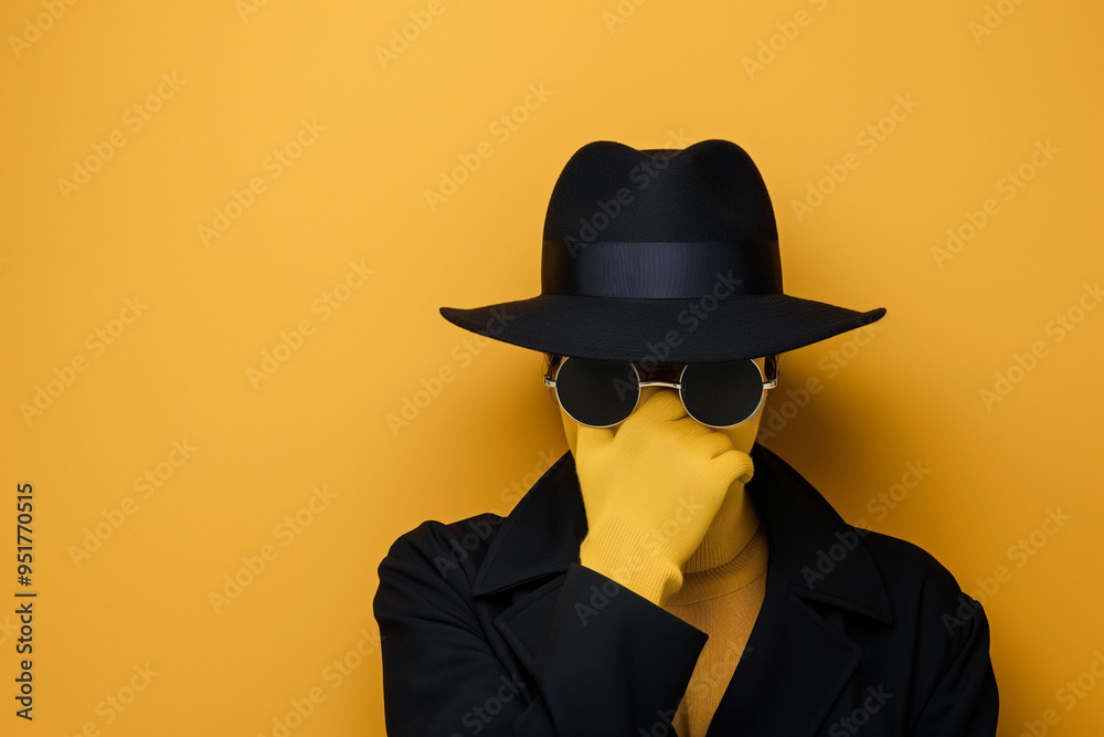 Funny Spy Concept. Spy in hat and glasses. Humorous Secret Agent Scene. Generative AI Funny Spy Concept. Spy in hat and glasses. Humorous Secret Agent Scene. Generative AI