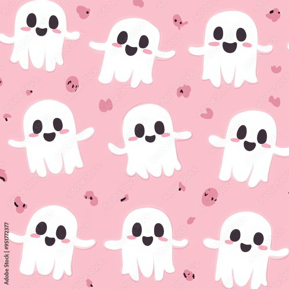 Obraz premium Gothic pink pastel cute cartoon ghosts pattern background vector presentation design template for your project, business, or branding, cute Halloween ghost theme