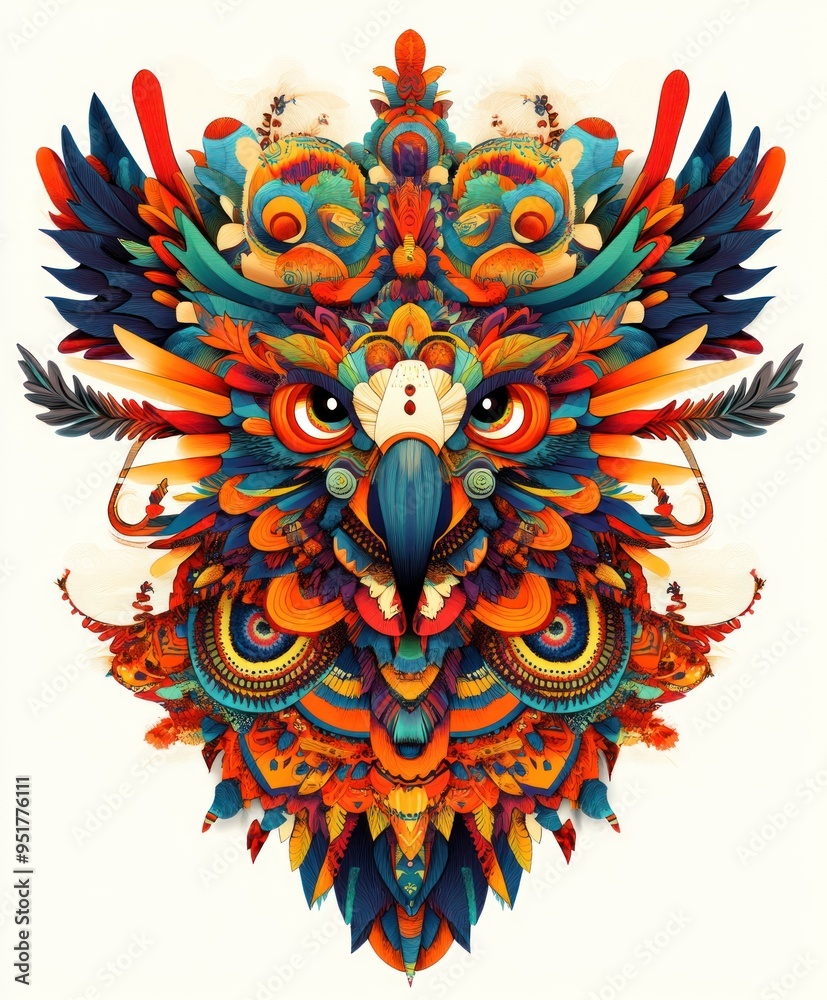 A vibrant, abstract owl illustration featuring intricate patterns and bold colors. A vibrant, abstract owl illustration featuring intricate patterns and bold colors.