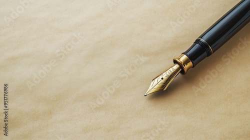 fountain pen on notepaper symbolizing writing and business ideas with copy space available