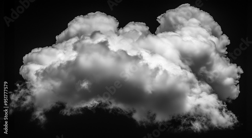 A white cloud isolated on black background. Texture overlays. Design element.