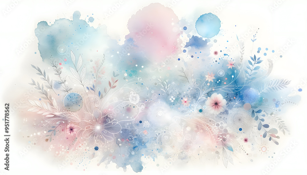 水彩の葉と花の幻想的な背景
水彩の葉と花の幻想的な背景