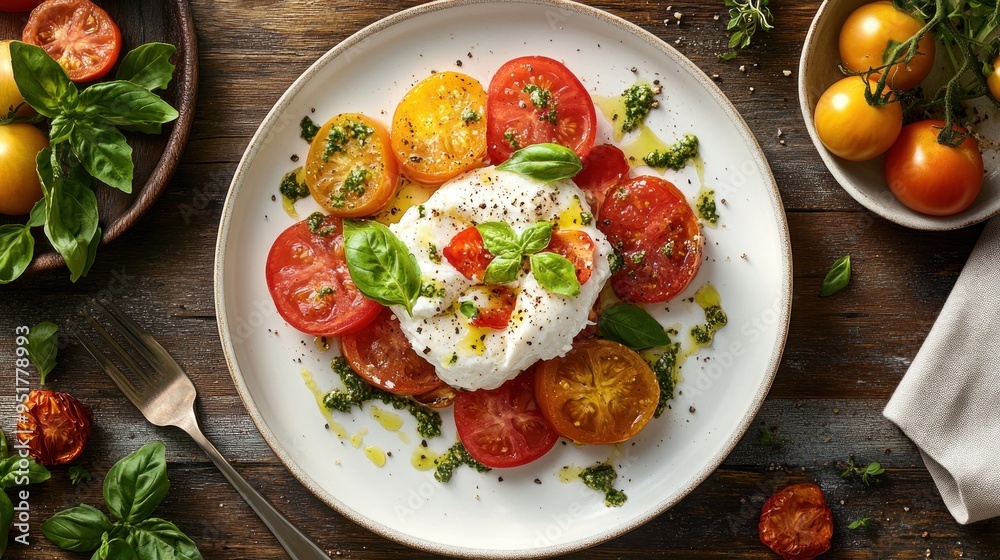 Tomato and Burrata Salad with Pesto Dressing Tomato and Burrata Salad with Pesto Dressing