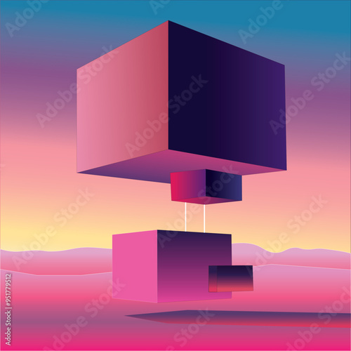 cubes in the pink desert space