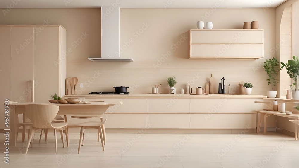 Fototapeta premium Modern, light beige background for a kitchen mockup. Artificial Intelligence