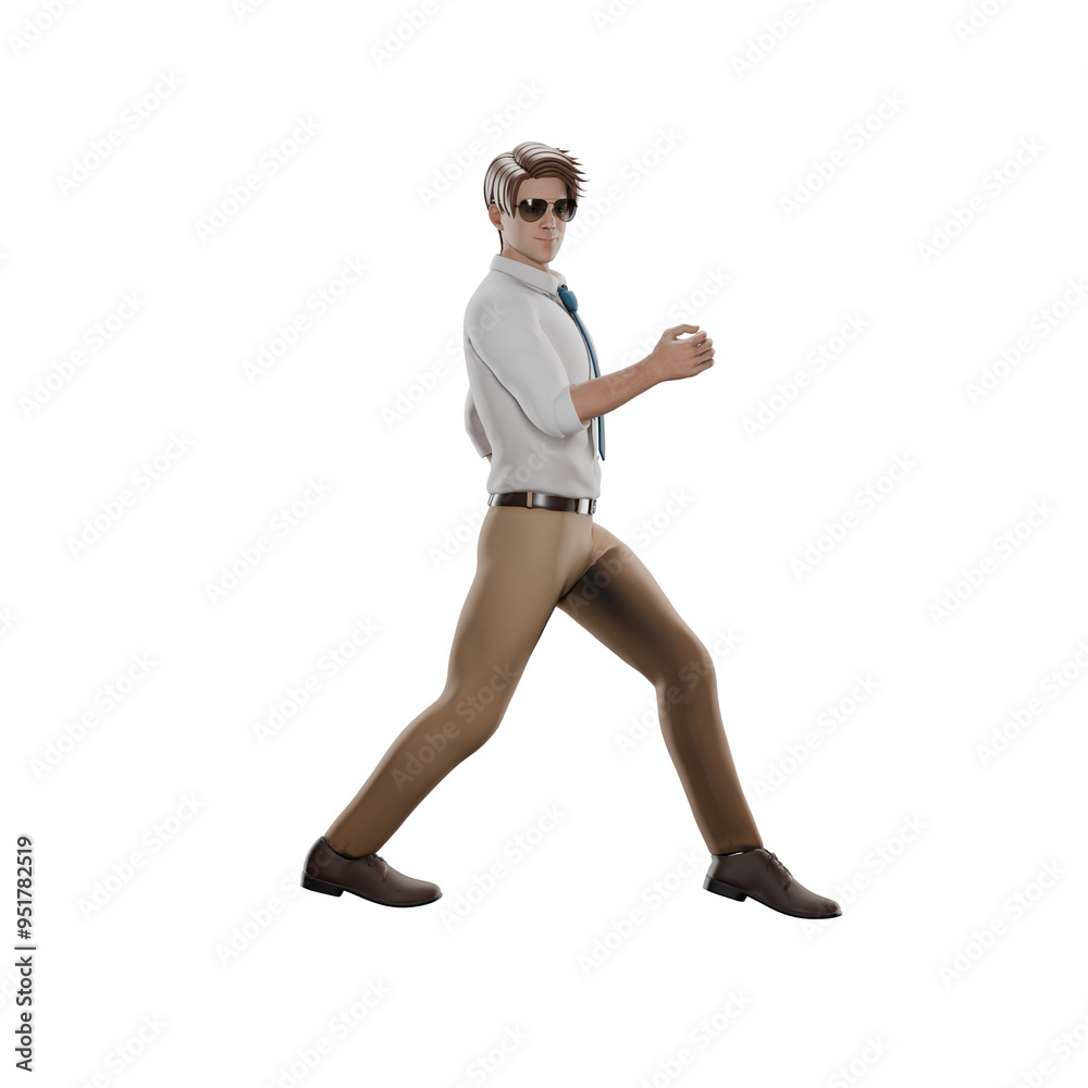 Classroom Leader in 3D. Male teacher is walking with wide steps. Cartoon Teacher Classroom Leader in 3D. Male teacher is walking with wide steps. Cartoon Teacher