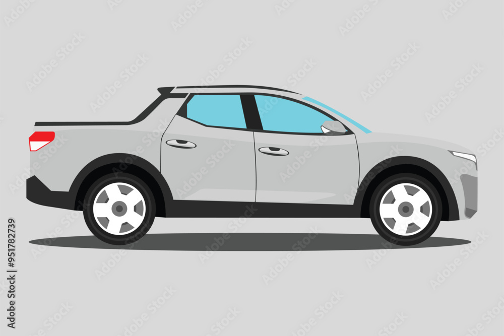 Vector illustration of pickup truck in cartoon flat style. Off-road car on grayscale background. Image of a land vehicle strong durability and comfort. Gasoline car, electric car