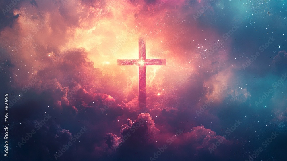 Abstract wallpaper of a Cross in heavenly, ethereal clouds and shining lights. Cross background symbolizing prayer, heaven, or spirituality. generative ai Abstract wallpaper of a Cross in heavenly, ethereal clouds and shining lights. Cross background symbolizing prayer, heaven, or spirituality. generative ai