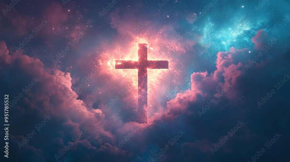 Abstract wallpaper of a Cross in heavenly, ethereal clouds and shining lights. Cross background symbolizing prayer, heaven, or spirituality. generative ai Abstract wallpaper of a Cross in heavenly, ethereal clouds and shining lights. Cross background symbolizing prayer, heaven, or spirituality. generative ai