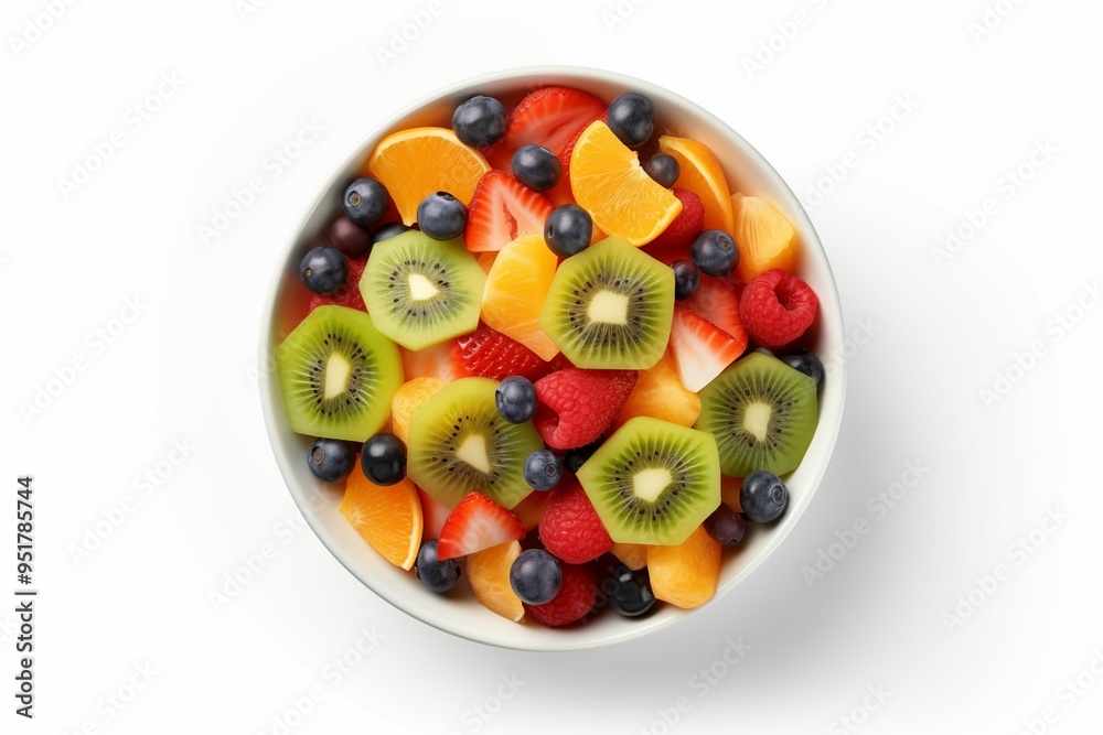 Top view of fruit salad in bowl isolated on white background. Generative ai Top view of fruit salad in bowl isolated on white background. Generative ai