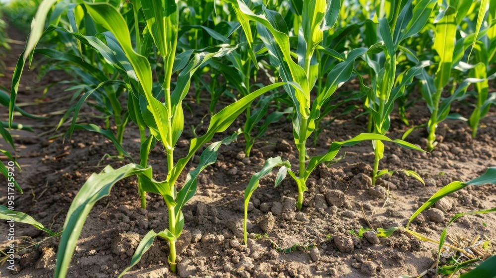 Vibrant Closeup of Young Small Cornstalk in Detail