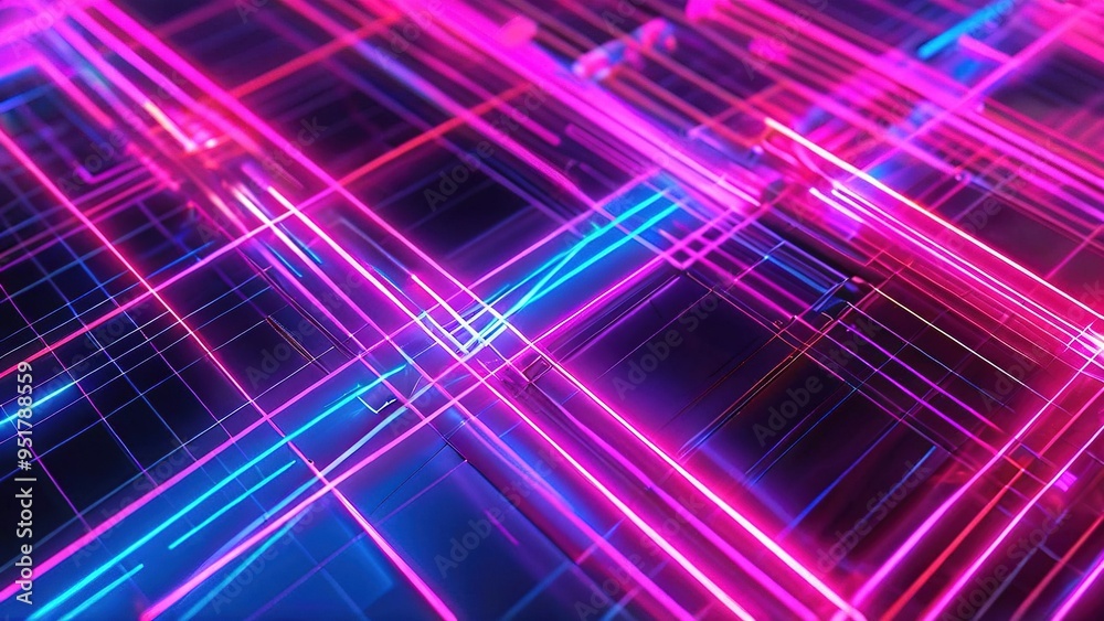 Abstract geometric pattern with glowing neon lines in pink and blue colors. Abstract geometric pattern with glowing neon lines in pink and blue colors.