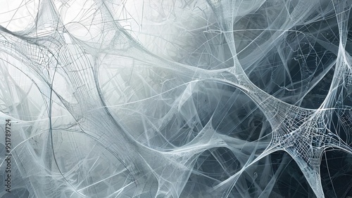 Abstract image of a white and gray web pattern resembling a spider web or neural network.