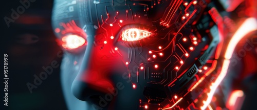 AI Head, illuminated with vibrant, flowing circuits, embodies the fusion of technology and intelligence, showcasing advanced data processing capabilities and futuristic design.