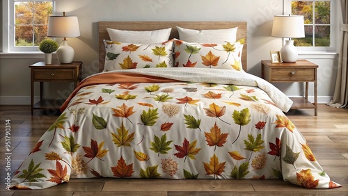 Fall inspired bed linens with leaf motif Wide-Angle photo