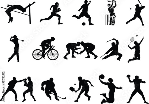 Wallpaper Mural Set of Vector Silhouettes of Sports. Sports Silhouettes. Sports Icon. Fancy Games Vector silhouettes. Action Sport Silhouette. Cricket, Football, Soccer, Baseball, Hockey, and Silhouettes Torontodigital.ca