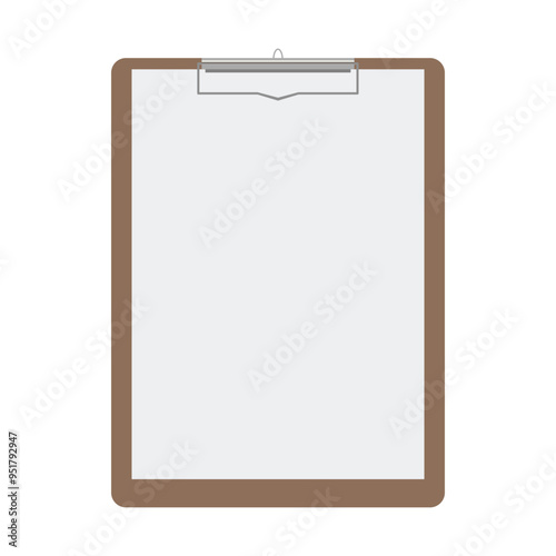 Vector illustration of wooden clipboard with white paper in cartoon flat style. Art design blank template mockup. Abstract concept graphic element