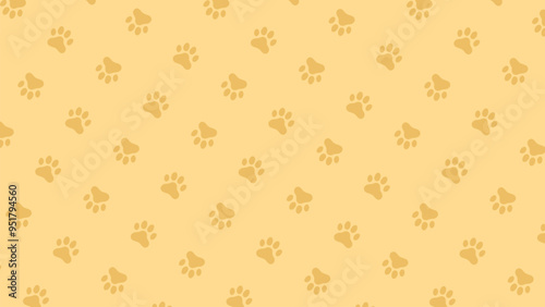 Yellow seamless pattern of dog or cat paw print for t-shirts, backgrounds, patterns, websites, showcases design, greeting cards, child prints, wallpapers etc