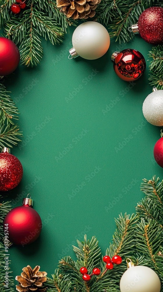 Christmas Ornament Frame on Green Background Christmas Ornament Frame on Green Background
