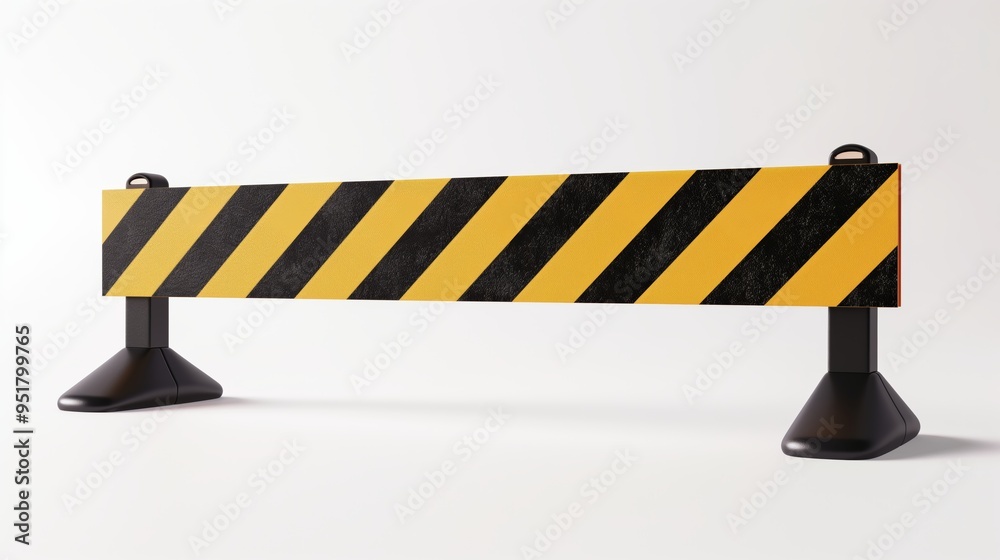 Yellow and black striped caution barrier on a white background, used for road safety and construction zone signaling. Yellow and black striped caution barrier on a white background, used for road safety and construction zone signaling.