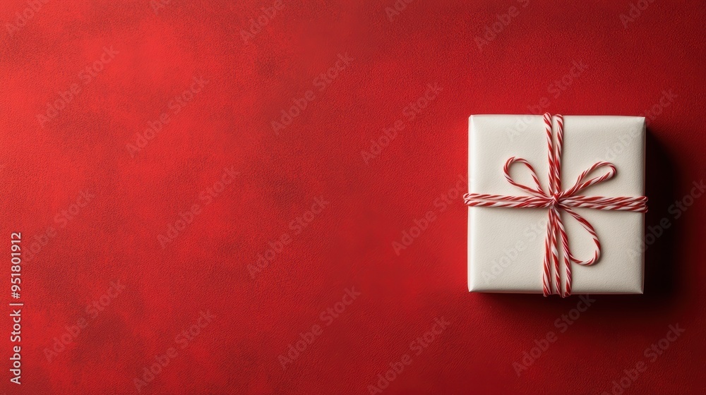 Elegant White Gift Box with Red Ribbon on Vibrant Red Background - Perfect for Celebrations, Holidays, and Special Occasions Elegant White Gift Box with Red Ribbon on Vibrant Red Background - Perfect for Celebrations, Holidays, and Special Occasions