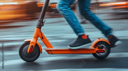 Electric Mobility in the City - A close-up shot of a person zooming past on an electric scooter in an urban setting.