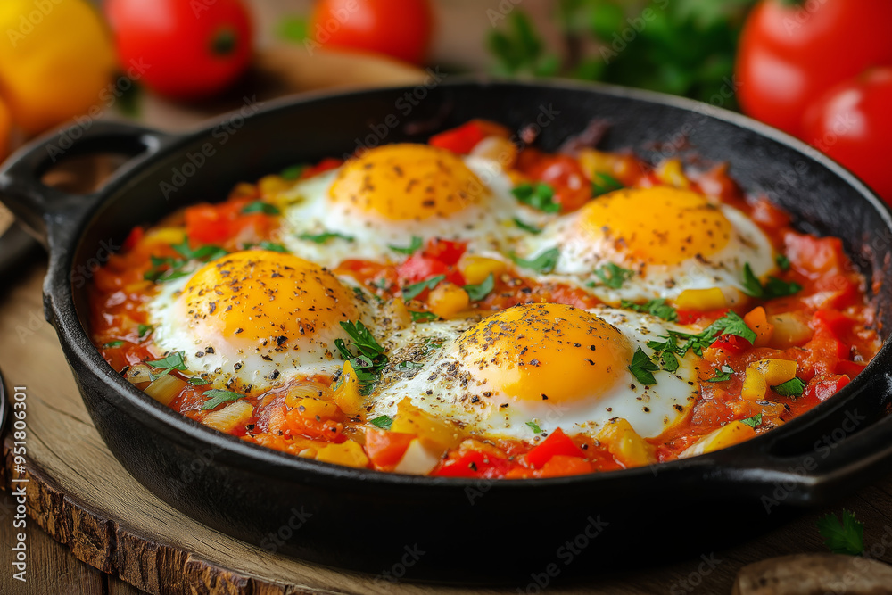 Classic Shakshuka: Poached Eggs in Spicy Tomato and Bell Pepper Sauce Classic Shakshuka: Poached Eggs in Spicy Tomato and Bell Pepper Sauce