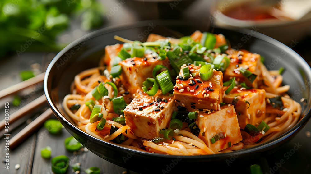 Tofu Noodles with Sesame Seeds and Green Onions - Food Photo Tofu Noodles with Sesame Seeds and Green Onions - Food Photo