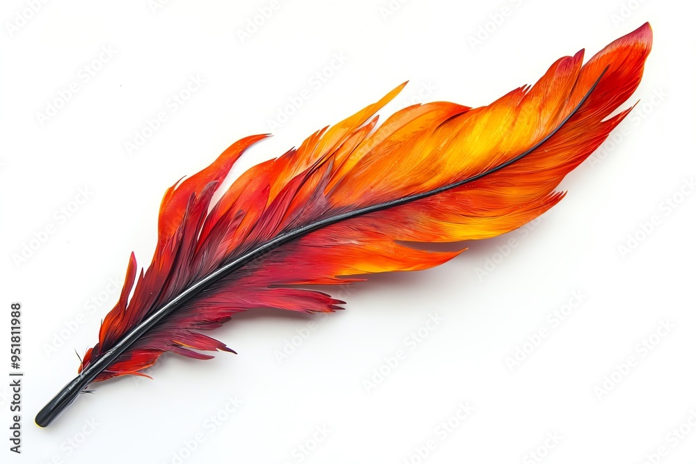 Single red and orange feather isolated on white background. Single red and orange feather isolated on white background.