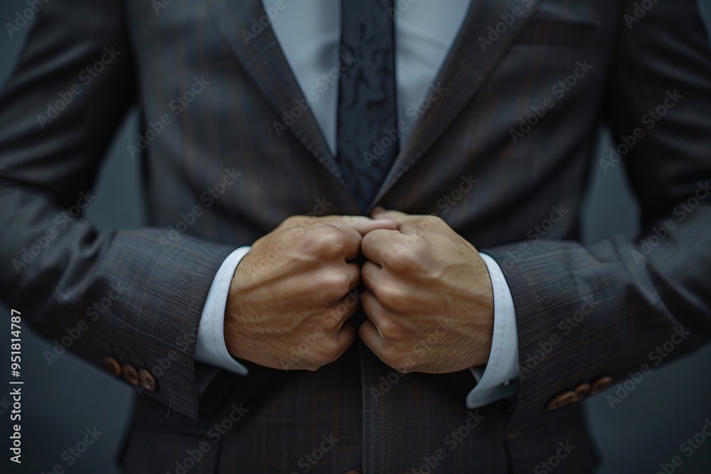 Close-Up of Businessman Adjusting Suit Jacket for a Perfect Fit
