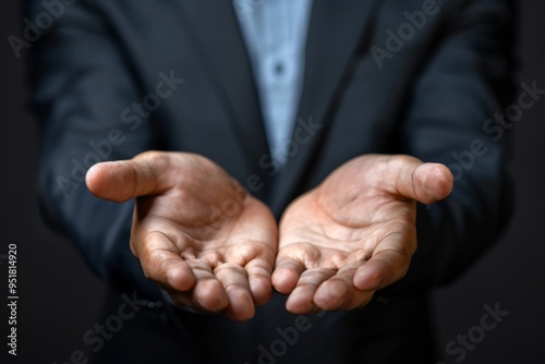 Close-Up View of a Businessman's Outstretched Hand in a Suit