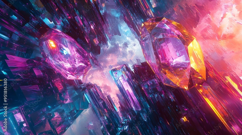 Mesmerizing Quantum Superposition Glowing Iridescent Jewelry in a Futuristic Neon Lit Cityscape Mesmerizing Quantum Superposition Glowing Iridescent Jewelry in a Futuristic Neon Lit Cityscape