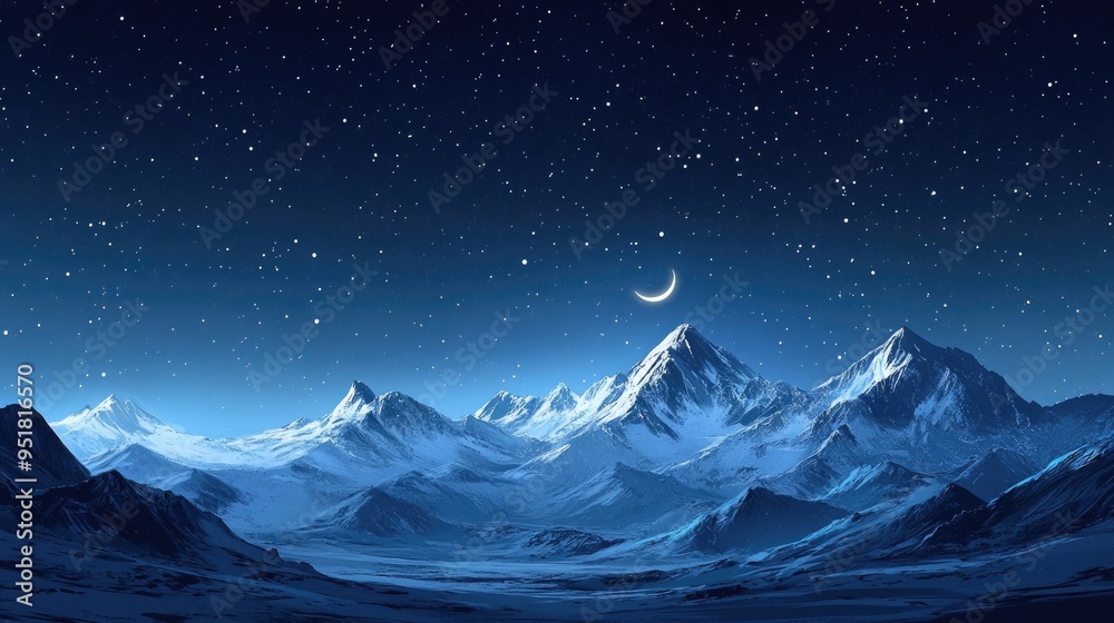 Nighttime mountain landscape under a starry sky. Nighttime mountain landscape under a starry sky.
