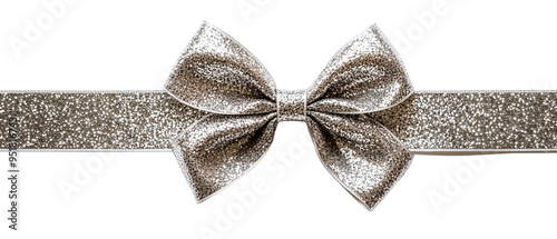 Silver glitter bow with ribbon for gifts. photo