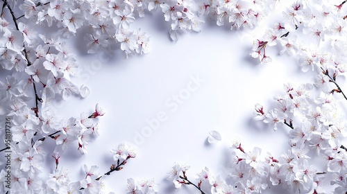 Beautiful cherry blossoms in white on white paper with empty space best background generative ai