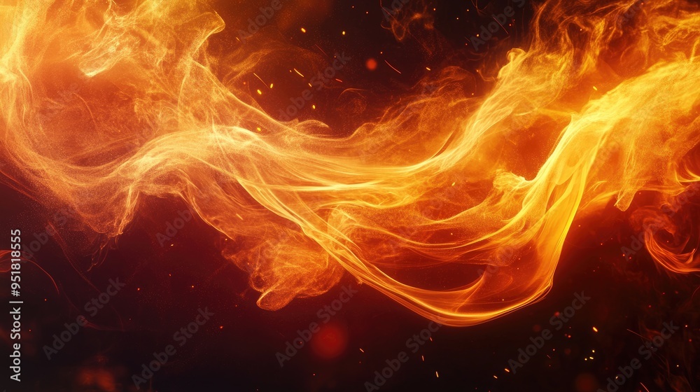 Obraz premium Fiery flames dance against a dark backdrop, their movement creating a dynamic and intense display of heat and light.