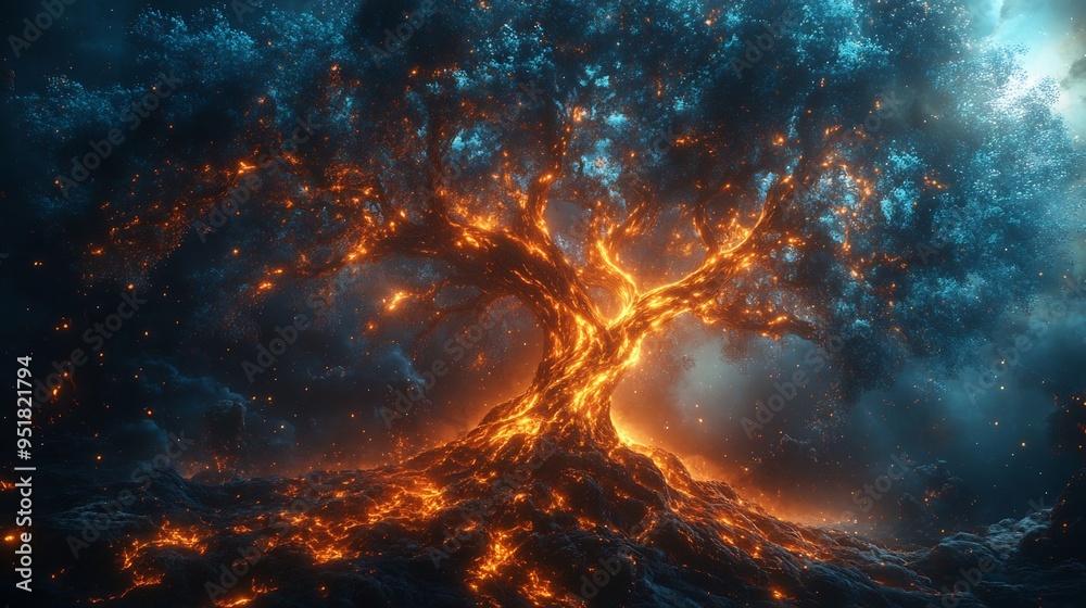 3d image cosmic tree life roots connecting to earth branches extending into heavens 3d image cosmic tree life roots connecting to earth branches extending into heavens