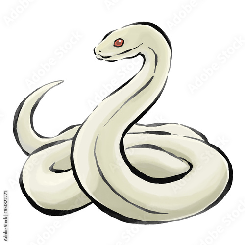 白蛇の手描き筆風イラスト