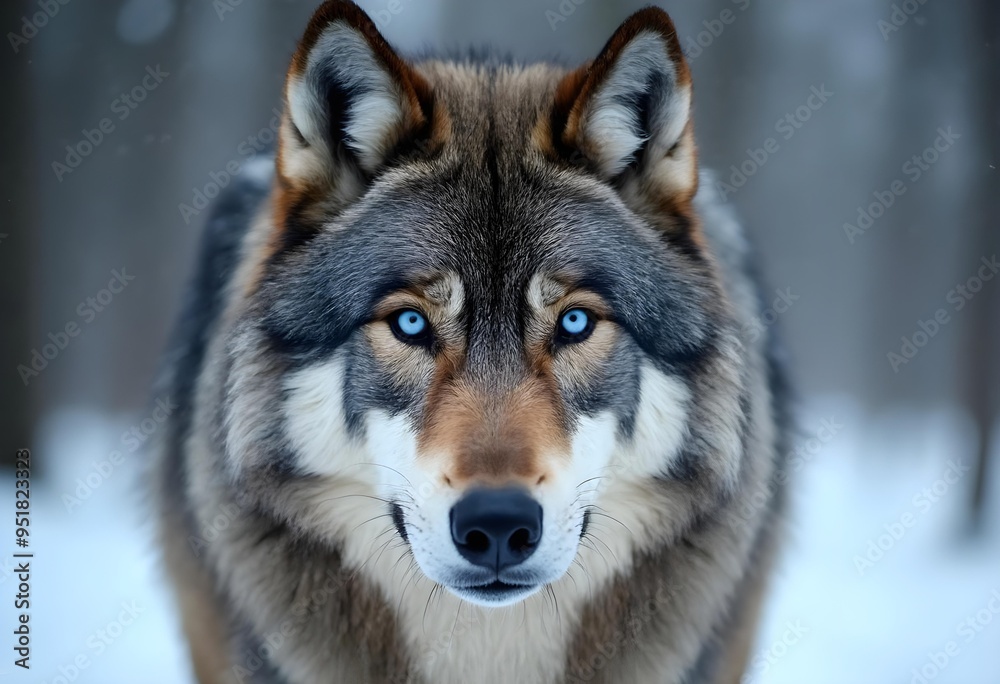 Majestic Wolf with Piercing Blue Eyes in a Snowy Landscape Majestic Wolf with Piercing Blue Eyes in a Snowy Landscape
