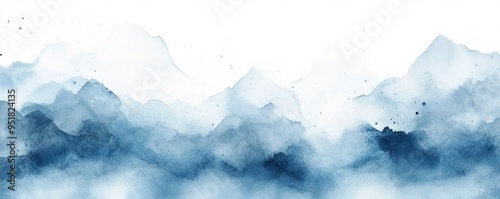 A serene watercolor landscape featuring soft blue mountain peaks against a light background, perfect for calming visuals.