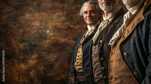 Participants in traditional attire historical reenactment background, celebrating Constitution Day USA