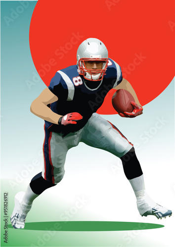 140-02-american football.eps American football player running with the ball on red circle background