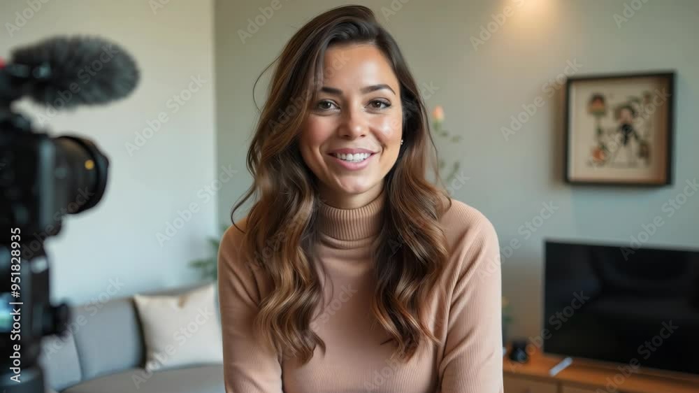 A lifestyle influencer shares tips and insights while sitting comfortably in a stylish living room, creating a warm and inviting atmosphere for viewers A lifestyle influencer shares tips and insights while sitting comfortably in a stylish living room, creating a warm and inviting atmosphere for viewers