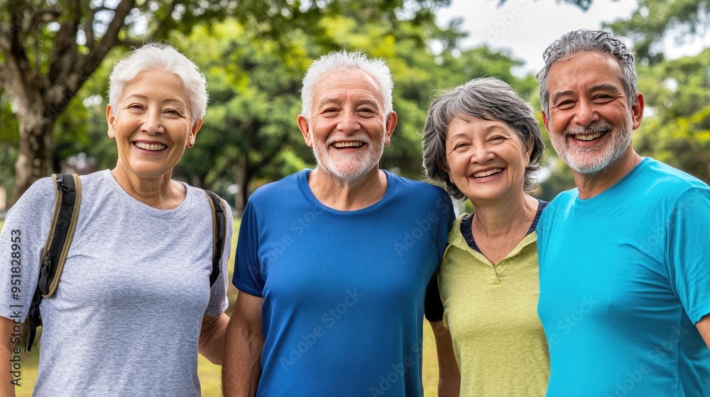 Senior friends share laughter and joy during an outdoor selfie in the park while dressed in colorful athletic wear Senior friends share laughter and joy during an outdoor selfie in the park while dressed in colorful athletic wear